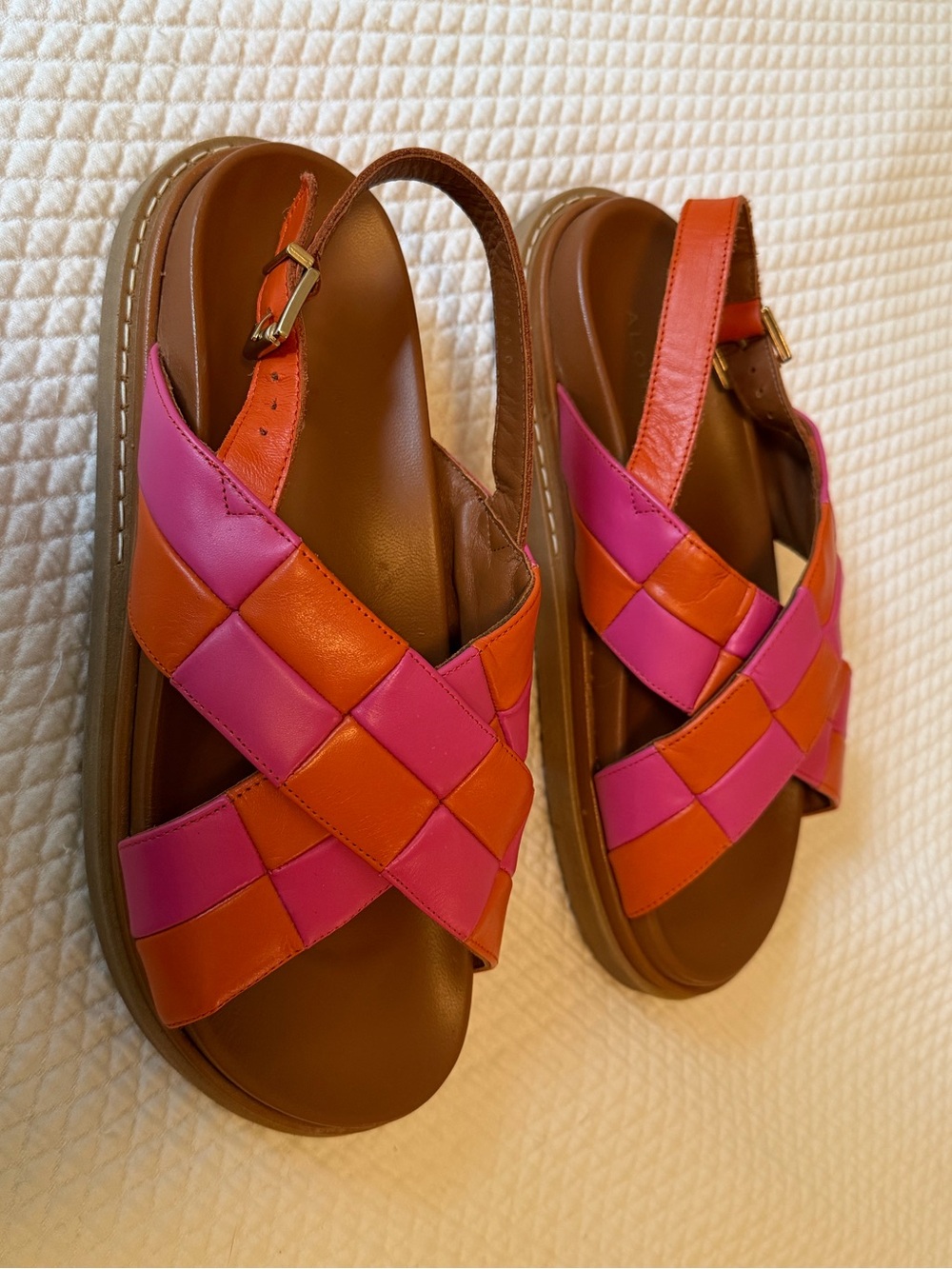 Alohas Scacchi Marshmallow Pink & Orange Leather Sandals Size 11 - Picture 4 of 5